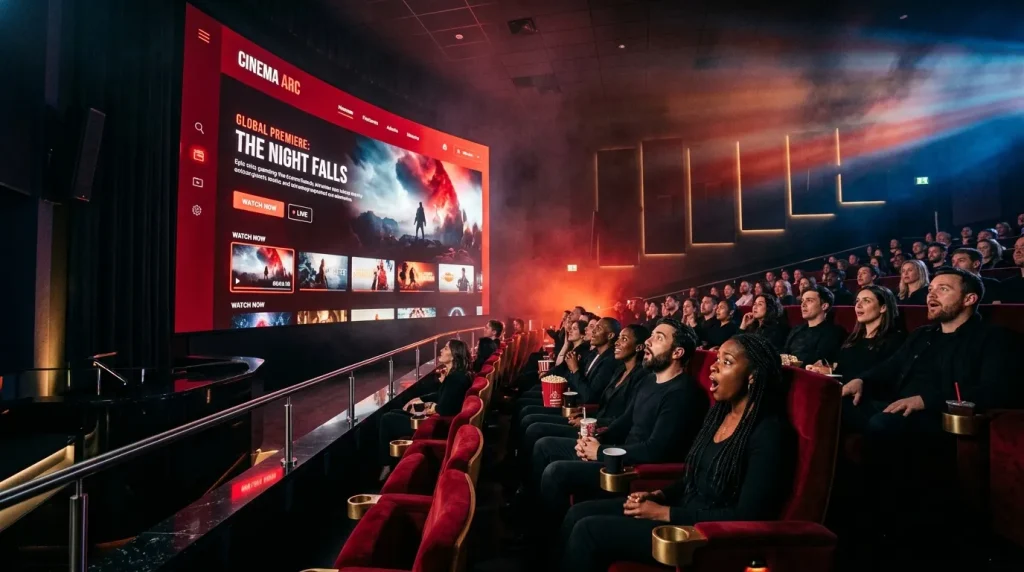Publiek kijkt naar filmscherm in luxe bioscoop Cinema Arc
